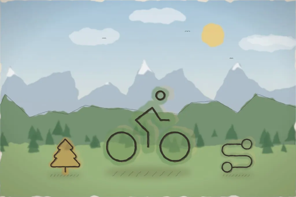 Bicicletă de munte pe drumul forestier (ilustrație)